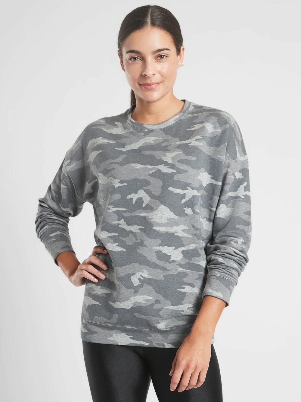 EUC Athleta Studio to Street Printed Sweatshirt, GREY SIZE XS #632058 X0413H